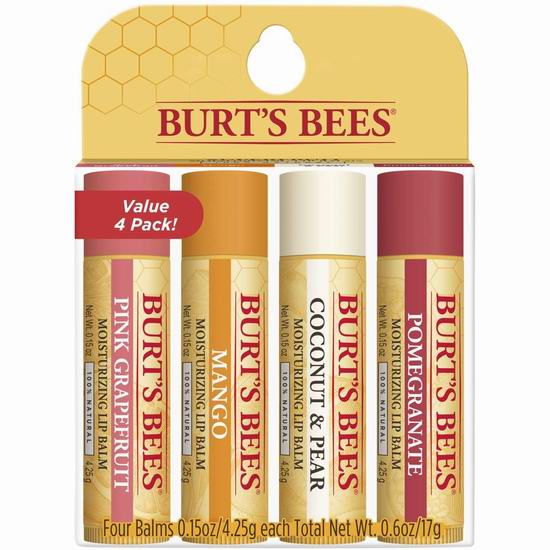  历史新低！Burt's Bees 小蜜蜂 纯天然蜂蜡润唇膏4支装6折 7.96加元！