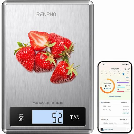  RENPHO 食物营养 蓝牙智能分析秤5.5折 21.99加元！