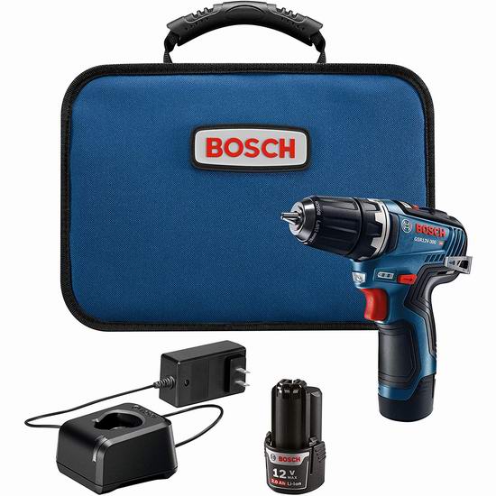  历史新低！Bosch 博世 GSR12V-300B22 12V Max 无绳电钻+双锂电套装6.9折 141.23加元包邮！