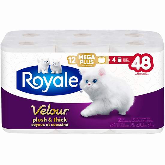  Royale Velour 双层卫生纸12卷装5.1折 10加元！相当于48卷！