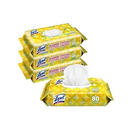  Lysol 来苏尔 消杀99.9%病毒 消毒湿巾80片x4包超值装 11.93加元！