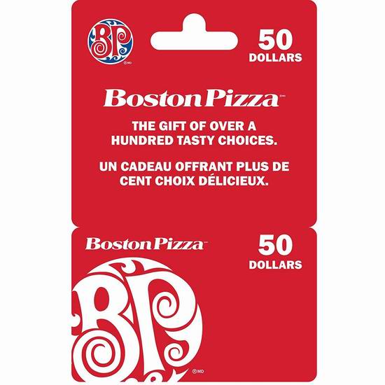 Boston Pizza 披萨连锁店50加元礼品卡8折 40加元限量特卖并包邮！会员专享！