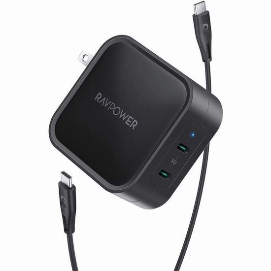  RAVPower 睿能宝 GaN Tech 90W 2口USB C智能充电器 39.99加元包邮！