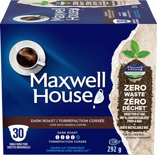  Maxwell House 深色烘焙咖啡胶囊4×30杯 43.04加元，原价 56.2加元，包邮