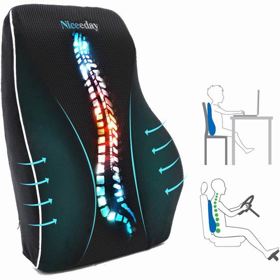  Niceeday Lumbar 记忆海绵腰背部支撑枕头/腰枕5.9折 32.98加元包邮！