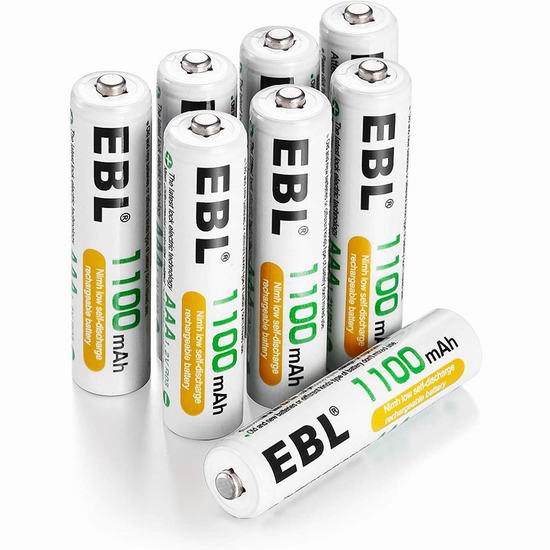  EBL 1100mAh/2800mAh Ni-MH AAA/AA镍氢充电电池8只装 14.44-23.79加元！
