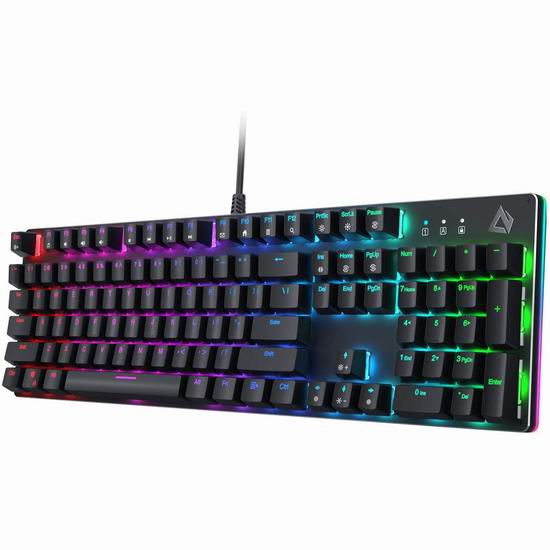  AUKEY 104键LED背光 青轴机械游戏键盘 7.7折49.99加元包邮！