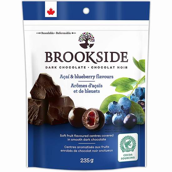  Brookside 巴西莓+蓝莓口味 夹心黑巧克力（235克）3.97加元起