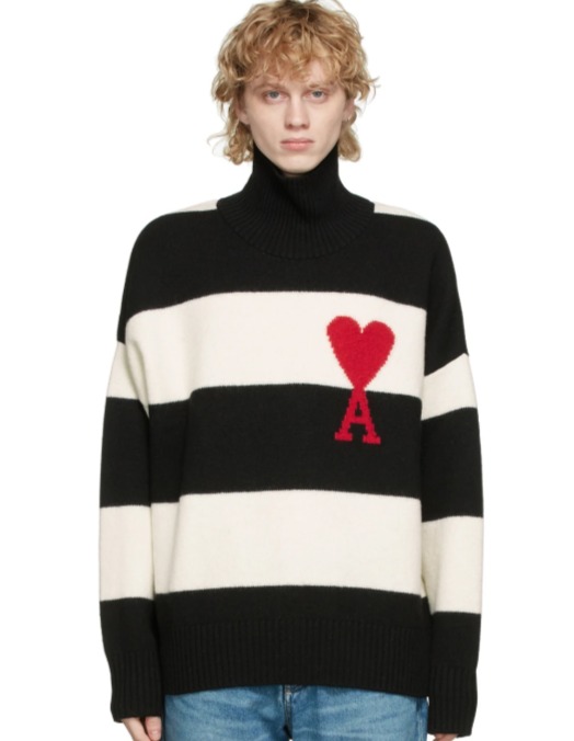  AMI 男士爱心高领条纹纯羊毛毛衣 504加元（700加元），L码，最后一件