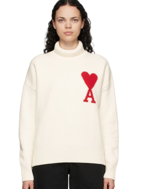 AMI 女士爱心高领条纹纯羊毛毛衣 476加元（L码），原价 670加元，包邮