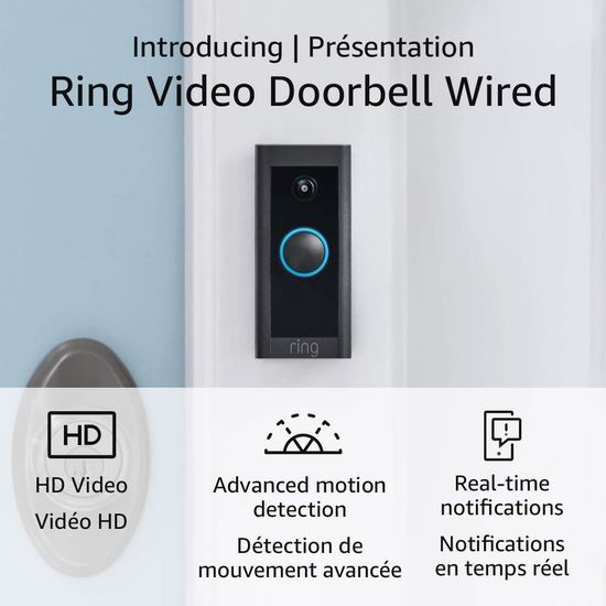  Ring Video 有线版 1080P 可视智能门铃6.4折 54.99加元包邮！