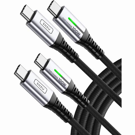  白菜价！历史新低！INIU USB C to USB C 100W 充电线缆/数据线2件套2.9折 8.79加元！