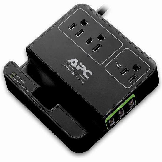  历史最低价！APC APNP3U3B 3插座 + 3 USB充电 电涌保护插线板5折 19.99加元！