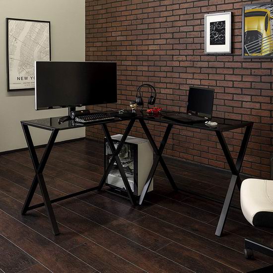  历史新低！WE Furniture AZ51X29B L型黑色钢化玻璃 时尚电脑桌/办公桌 119.97加元包邮！