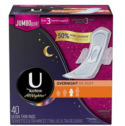  U by Kotex AllNighter 超薄夜用卫生垫 40张 8.99加元，原价 9.99加元