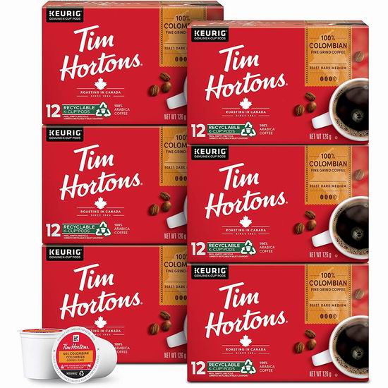  历史最低价！Tim Hortons K-Cup 哥伦比亚咖啡胶囊72粒超值装 47.88加元包邮！