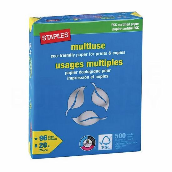  手慢无！Staples FSC认证 多用途打印纸（500页）变相5折 3.99加元包邮！