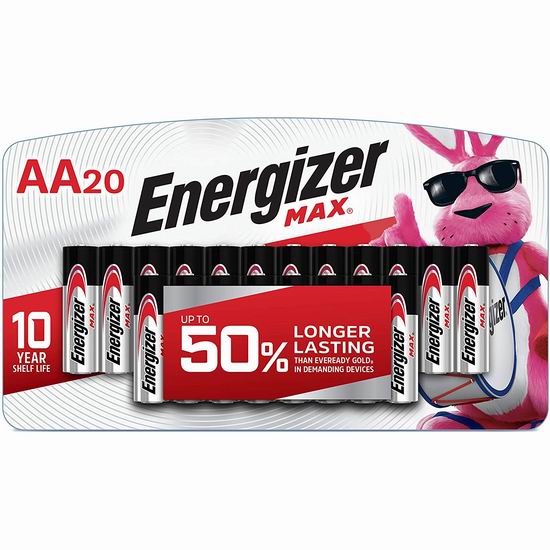  Energizer 劲量 Max AA 高能碱性电池20颗装5.9折 11.85加元！