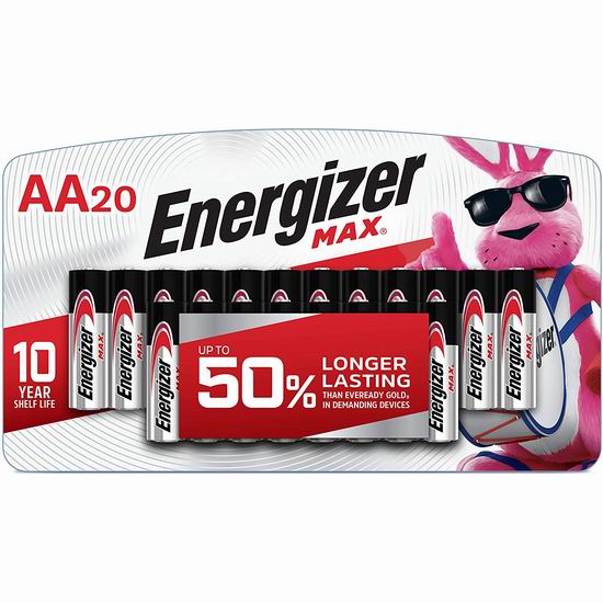  Energizer 劲量 Max AA 高能碱性电池20颗装5.9折 13.29加元！