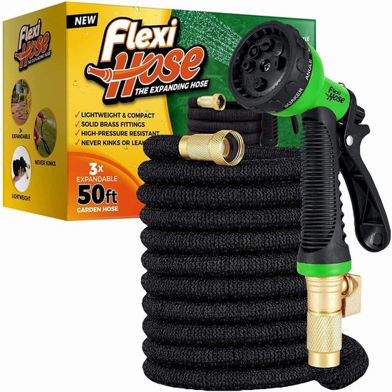  Flexi Hose 50/75/100英尺 超耐用 花园浇水 弹性伸缩水管 33.99-45.99加元包邮！送喷头！6色可选！会员专享！