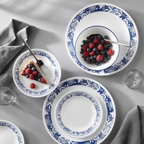  Corelle 康宁 1134333 蓝色印花餐具18件套 82.81加元包邮！