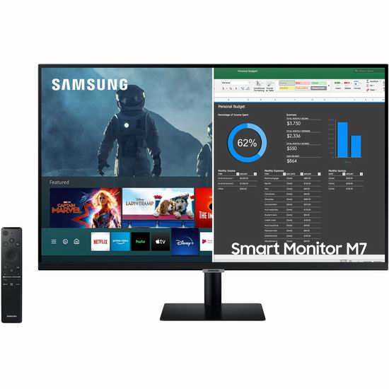  历史最低价！SAMSUNG 三星 M7 32英寸 4K UHD 二合一 智能电视/显示器6折 298加元包邮！带Office 365套件！