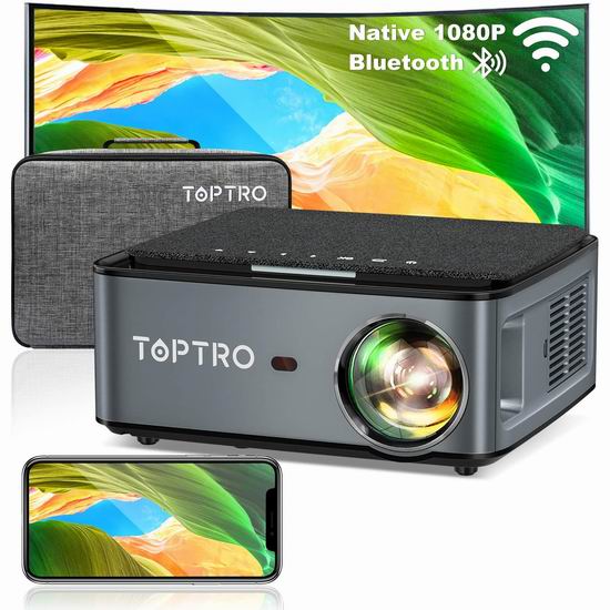  TOPTRO 5G 7500流明 原生1080P 蓝牙WiFi 家庭影院投影仪 275.99加元（原价 359.99加元）+包邮！