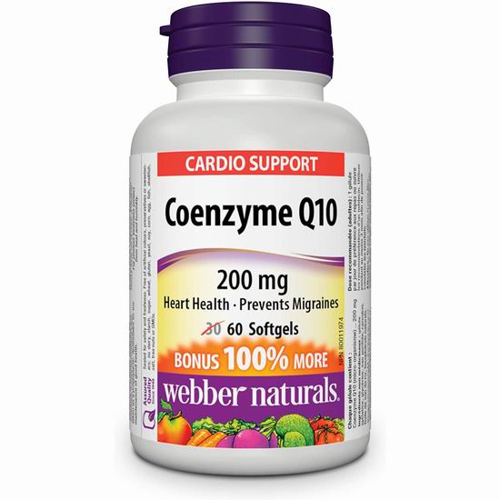  Webber Naturals 辅酶Q10 高效抗氧化软胶囊（200mg x 60粒） 17.37加元（官网原价 35.99加元）