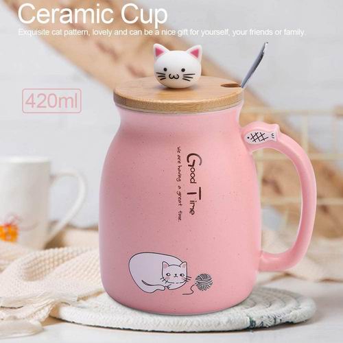  爱猫族必备！TOPINCN可爱猫咪造型陶瓷咖啡杯/牛奶杯/水杯 带勺子和木盖 19.29加元，原价 29.36加元