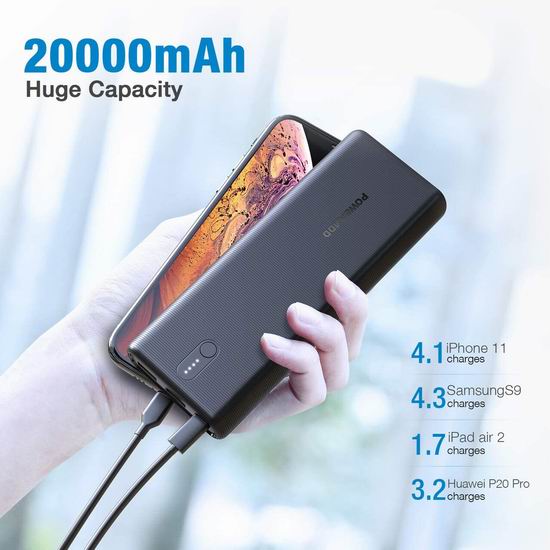  历史新低！Poweradd 20000mAh PD 18W USB C 便携式移动电源/充电宝 16.49加元！