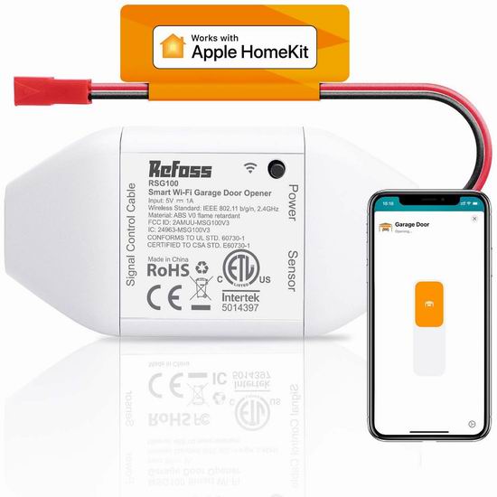  Refoss Apple HomeKit Wi-Fi 智能车库开门器7.3折 44.19加元包邮！支持手机遥控、Siri、Alexa、Google语音控制！