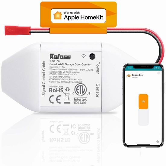  Refoss Apple HomeKit Wi-Fi 智能车库开门器7.1折 42.74加元包邮！支持手机遥控、Siri、Alexa、Google语音控制！