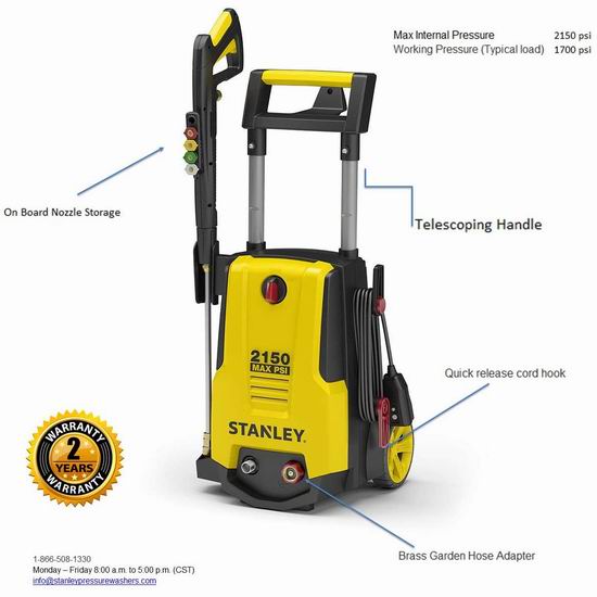  历史新低！Stanley SHP2150 2150 psi 家用电动高压清洗机 210.91加元包邮！