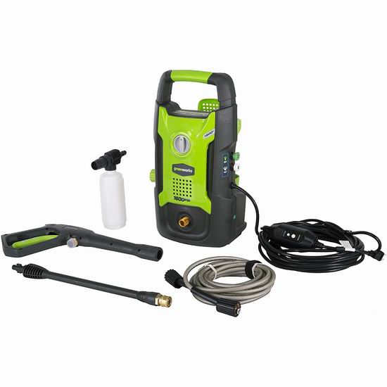  洗车利器 Greenworks GPW1602 13安培 1600 PSI 泡沫壶 电动高压清洗机7.5折 119.99加元包邮！