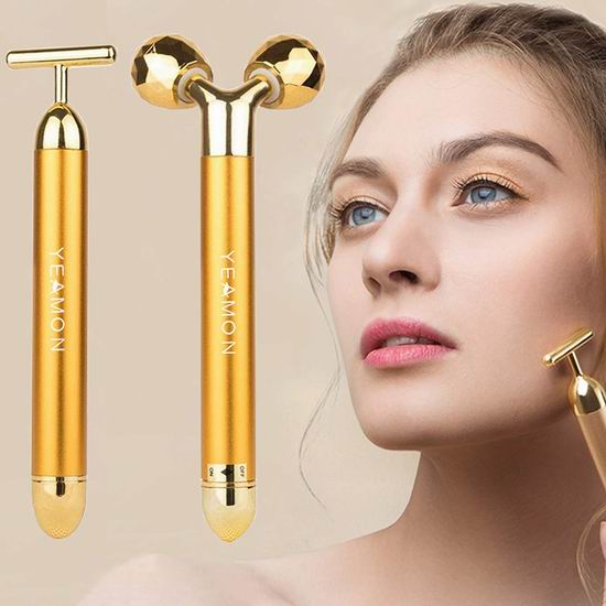  Yeamon 2合1 电动美容棒+3D滚轮脸部按摩器 25.49加元！