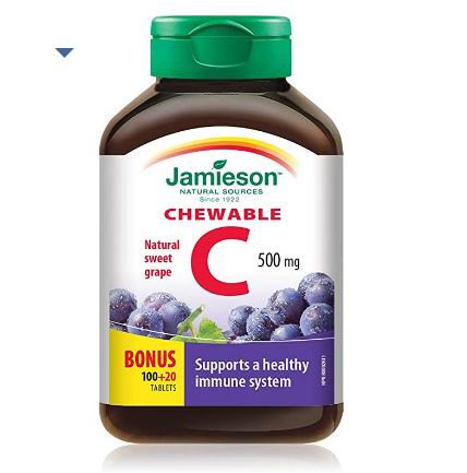  Jamieson 维生素C咀嚼片 120粒 5.99加元（walmart促销价 6.47加元）