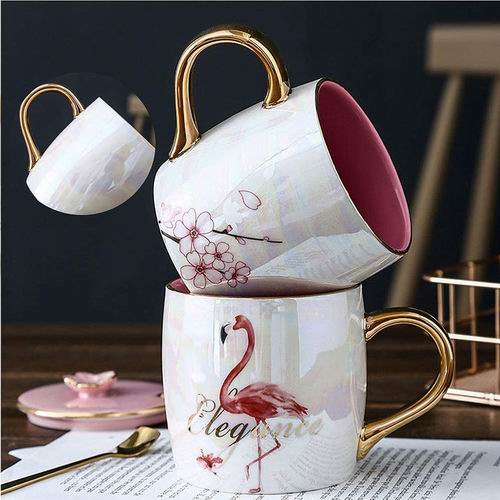  Rain House 粉色火烈鸟/樱花陶瓷咖啡杯+带盖+勺子套装 23.99加元