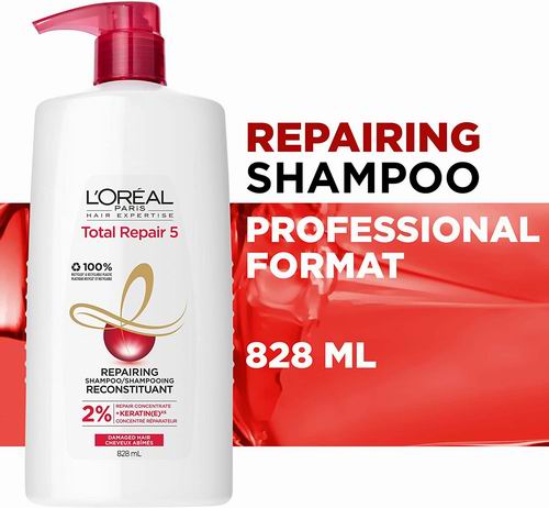  L'Oreal Paris  Total Repair 5蛋白质西酰胺修护洗发水828毫升 9.95加元（原价 12.49加元）