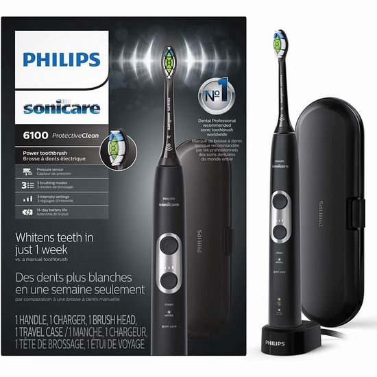  Philips 飞利浦 Sonicare 6100系列 声波震动 电动牙刷6.7折 106.44加元包邮！