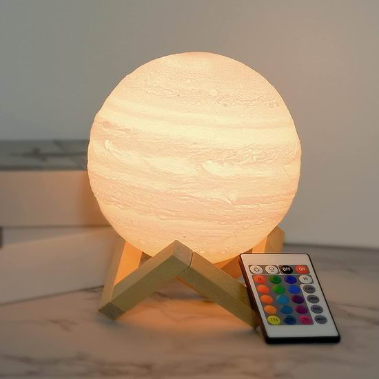  历史新低！ShaArkMango 6英寸 可调光 16色LED 3D打印 创意木星灯/夜灯 15.59加元！免税！
