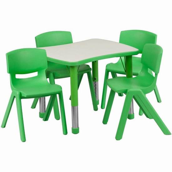  近史低价！Flash Furniture 商用级 高度可调 儿童活动桌椅5件套6.5折 188加元包邮！