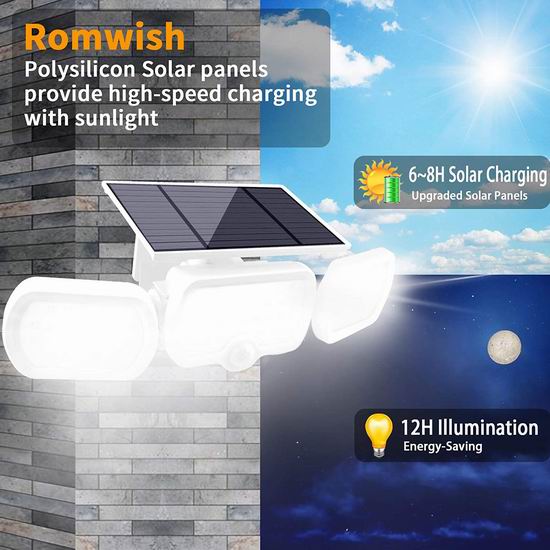  Romwish 80 LED 270°照明 超亮 太阳能运动感应灯 19.99加元（原价 36.99加元）