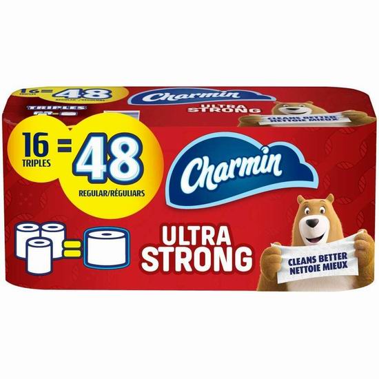  Charmin Ultra Strong 超强双层卫生纸16卷装 12.32加元！相当于普通48卷！