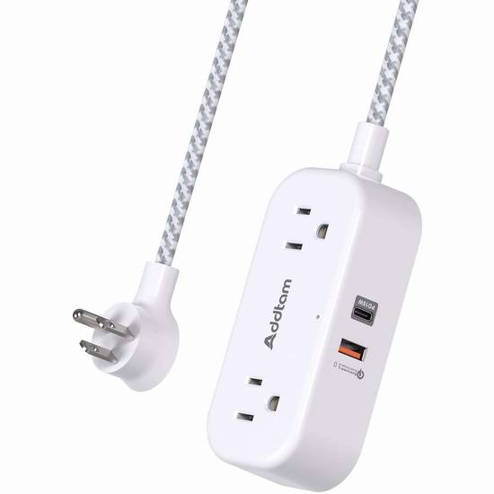  Addtam 四合一 2插座 + 2 USB充电 便携式插线板 16.49加元！