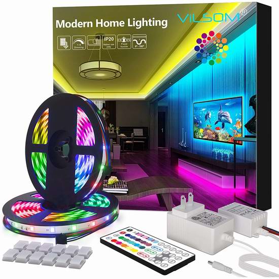  ViLSOM 10米 可遥控 可调光 RGB LED炫酷背景灯条  18.99加元！