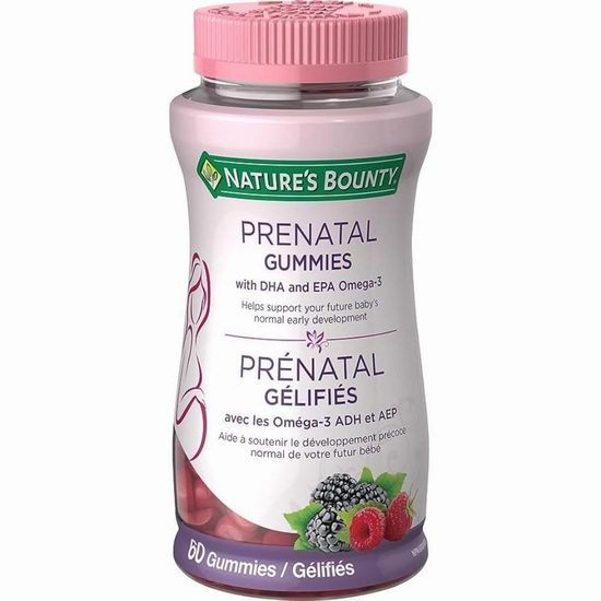  Nature's Bounty Prenatal孕妇专用复合维他+DHA+EPA +Omega-3 软糖（60粒）5.8折 10.73加元！