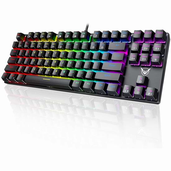  近史低价！PICTEK 87键紧凑型 背光机械游戏键盘3.5折 15.99加元！