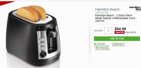 Hamilton Beach Retractable Cord 2 Slice Toaster, Warm Mode, Black, 22810 