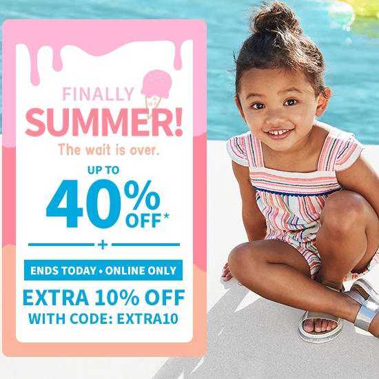  今日闪购：Carter's OshKosh 精选夏季童装、鞋靴等6折起+额外9折！