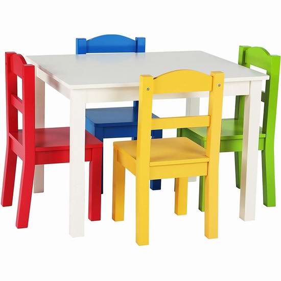  手慢无！Humble Crew White Carter 儿童彩色木质桌椅5件套5.7折 99.65加元包邮！